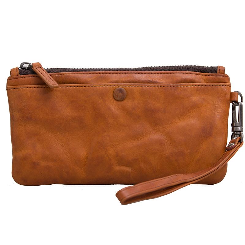 Cool Tan Leather Mens Long Wallet Clutch Wallet Black Wristlet Long Wallet Phone Wallet For Men