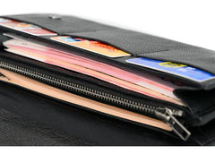 Tan Cool Leather Mens Long Wallet Black - Bill Slots Detail