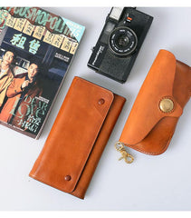 Tan Cool Leather Mens Long Wallet Black - Chain Detail