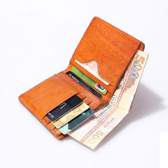 Vintage Leather Men Slim Small Wallet Bifold billfold Wallet for Men