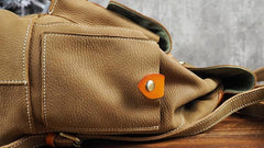 Tan Cool Mens Leather Backpack Travel Backpack Leather Hiking Backpack for Men