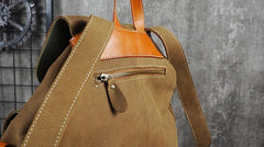 Tan Cool Mens Leather Backpack Travel Backpack Leather Hiking Backpack for Men