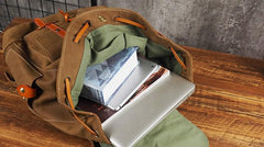 Tan Cool Mens Leather Backpack Travel Backpack Leather Hiking Backpack for Men