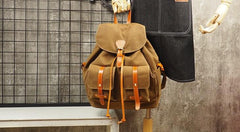 Tan Cool Mens Leather Backpack Travel Backpack Leather Hiking Backpack for Men