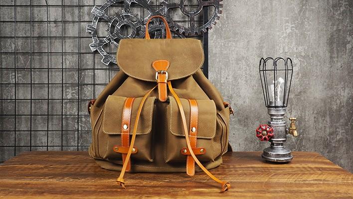 Tan Cool Mens Leather Backpack Travel Backpack Leather Hiking Backpack