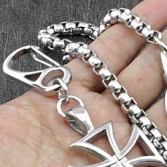 STAINLESS STEEL Long Silver Pants Chain Iron Cross Wallet Chain Biker Wallet CHain For Men