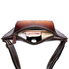 Tooled Brown Leather Fanny Pack Mens Waist Bag Hip Pack Belt Bag Bumbag for Men