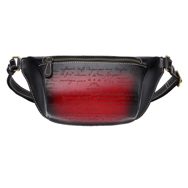 Tooled Red Leather Fanny Pack Mens Waist - Back View