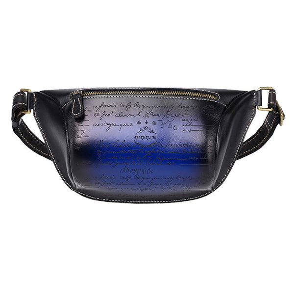 Tooled Blue Leather Fanny Pack Mens Waist - Back View