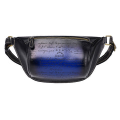 Tooled Black Leather Fanny Pack Mens Waist Bag Hip Pack Belt Bag Bumbag for Men