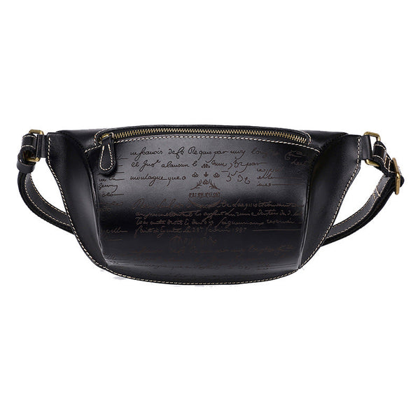 Tooled Black Leather Fanny Pack Mens Waist - Back View
