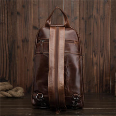 Cool Brown Leather Men's Sling Bag One Shoulder Backpack Black Sling Crossbody Pack For Men