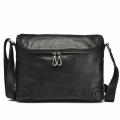 Cool Black Leather Men's Messenger Bag Black Side Bag Courier Bag For Men