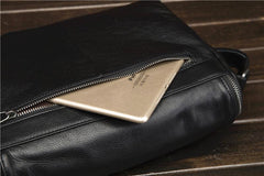 Cool Black Leather Men's Messenger Bag Black Side Bag Courier Bag For Men