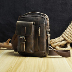 Fashion Brown Leather Mens Small Vertical Side Bag Messenger Bag Tablet Bag For Men