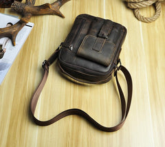 Fashion Brown Leather Mens Small Vertical Side Bag Messenger Bag Tablet Bag For Men
