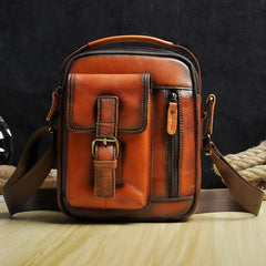 Fashion Brown Leather Mens Small Vertical Side Bag Messenger Bag Tablet Bag For Men