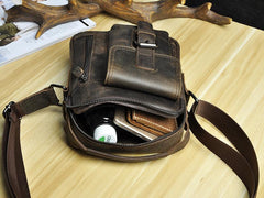 Fashion Brown Leather Mens Small Vertical Side Bag Messenger Bag Tablet Bag For Men