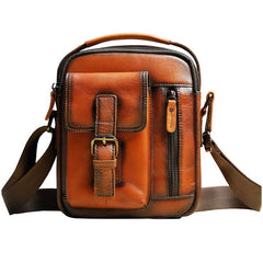 Fashion Brown Leather Mens Small Vertical Side Bag Messenger Bag Tablet Bag For Men