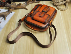 Fashion Brown Leather Mens Small Vertical Side Bag Messenger Bag Tablet Bag For Men