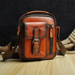 Fashion Brown Leather Mens Small Vertical Side Bag Messenger Bag Tablet Bag For Men