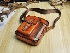 Fashion Brown Leather Mens Small Vertical Side Bag Messenger Bag Tablet Bag For Men