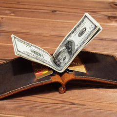 Slim Leather Mens Small Bifold Wallet Money Clip Wallet billfold Wallet Front Pocket Wallet for Men