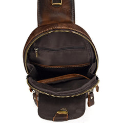 Vintage Tan Leather Men's Chest Bag One Shoulder Backpack Sling Bag For Men