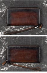 Handmade Leather Men's Zipper Long Wallet Clutch Wallet Wristlet Wallet For Men