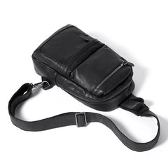 Cool Black Mens Leather One Shoulder Backpack Sling Bag Sling Crossbody Bag Chest Bag for Men