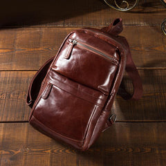 Cool Black Mens Leather One Shoulder Backpack Sling Bag Sling Crossbody Bag Chest Bag for Men