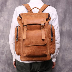 Trendy Brown Leather Men's 15'' Laptop Backpack Travel Backpack School Backpack For Men