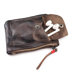 Vintage Brown Leather Men's Coin Wallet Black Small billfold Wallet For Men