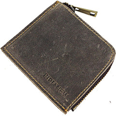 Handmade Slim Black Leather Mens billfold Wallet Zipper Small Wallet Front Pocket Wallet For Men