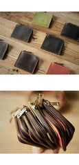 Handmade Slim Black Leather Mens billfold Wallet Zipper Small Wallet Front Pocket Wallet For Men