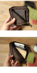 Handmade Slim Black Leather Mens billfold Wallet Zipper Small Wallet Front Pocket Wallet For Men