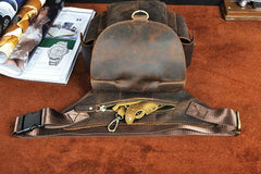 Cool Dark Brown Leather Mens Drop Leg Bag Belt Pouch Waist Bag Small Shoulder Bag For Men