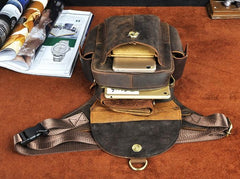 Cool Dark Brown Leather Mens Drop Leg Bag Belt Pouch Waist Bag Small Shoulder Bag For Men