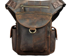 Cool Dark Brown Leather Mens Drop Leg Bag Belt Pouch Waist Bag Small Shoulder Bag For Men