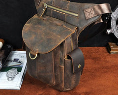 Cool Dark Brown Leather Mens Drop Leg Bag Belt Pouch Waist Bag Small Shoulder Bag For Men