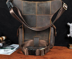 Cool Dark Brown Leather Mens Drop Leg Bag Belt Pouch Waist Bag Small Shoulder Bag For Men