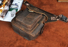 Cool Dark Brown Leather Mens Drop Leg Bag Belt Pouch Waist Bag Small Shoulder Bag For Men