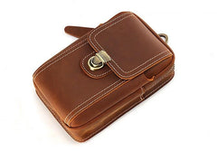 Cool Brown Leather Mens Belt Case Belt Pouch Mini Waist Pouch Belt Bags For Men