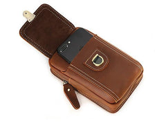 Cool Brown Leather Mens Belt Case Belt Pouch Mini Waist Pouch Belt Bags For Men