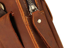Cool Brown Leather Mens Belt Case Belt Pouch Mini Waist Pouch Belt Bags For Men