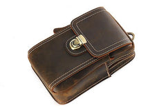 Cool Brown Leather Mens Belt Case Belt Pouch Mini Waist Pouch Belt Bags For Men