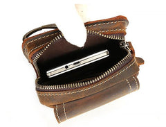 Cool Brown Leather Mens Belt Case Belt Pouch Mini Waist Pouch Belt Bags For Men