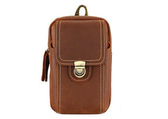 Cool Brown Leather Mens Belt Case Belt Pouch Mini Waist Pouch Belt Bags For Men