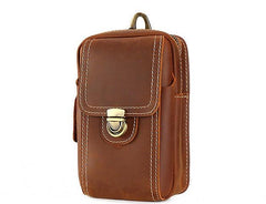 Cool Brown Leather Mens Belt Case Belt Pouch Mini Waist Pouch Belt Bags For Men