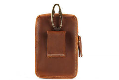 Cool Brown Leather Mens Belt Case Belt Pouch Mini Waist Pouch Belt Bags For Men